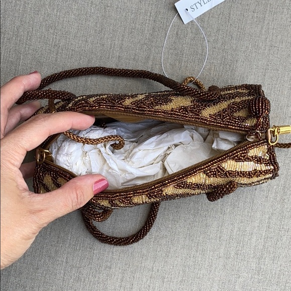 Beaded Brown Animal Tiger Print bag - Picture 2 of 5